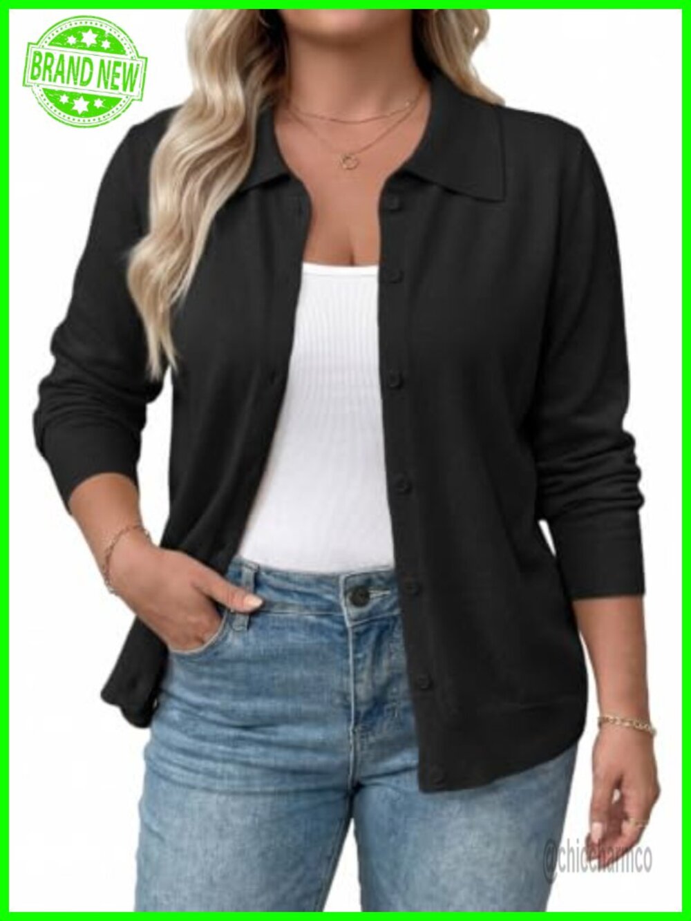 Plus Size Open Front Cardigan Long Sleeve Button Down Knit Sweater